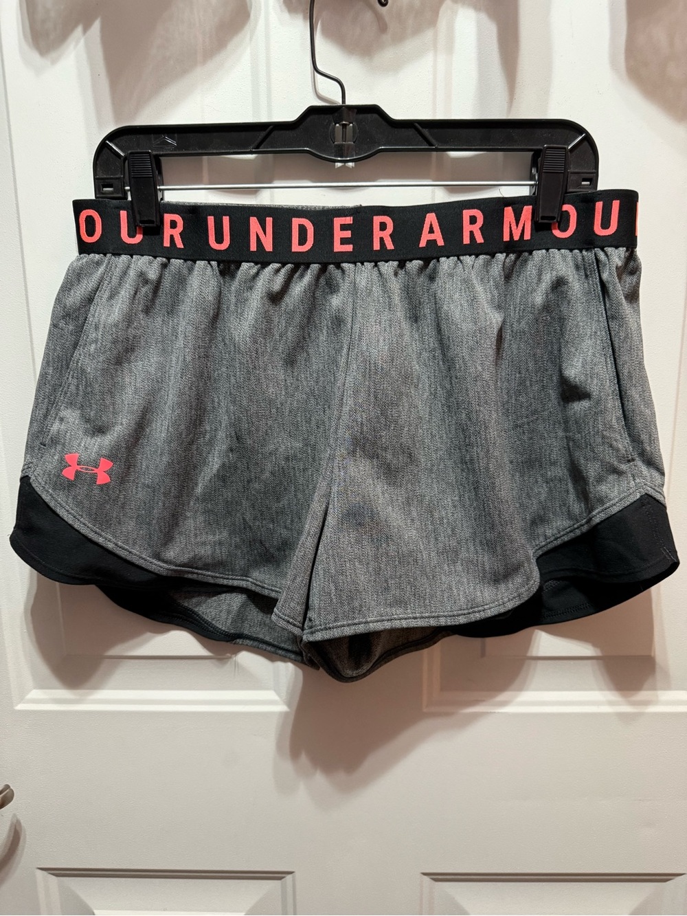 Under Armour Women’s Grey Athletic Shorts with Black & Orange Trim L